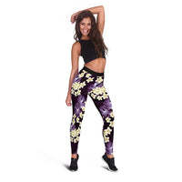 Purple Tropical Hawaii Leggings Seamless Monstera Plumeria Hawaiian Pattern - Polynesian Pride