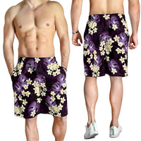 Purple Tropical Hawaii Shorts for Men Seamless Monstera Plumeria Hawaiian Pattern - Polynesian Pride