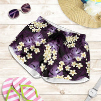 Purple Tropical Hawaii Shorts for Women Seamless Monstera Plumeria Hawaiian Pattern LT14 Purple - Polynesian Pride