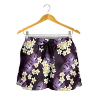 Purple Tropical Hawaii Shorts for Women Seamless Monstera Plumeria Hawaiian Pattern LT14 - Polynesian Pride