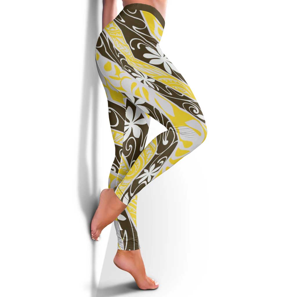 Rearea Tahiti Tiare Monstera Leggings Polynesian Pattern Curve Style - Polynesian Pride