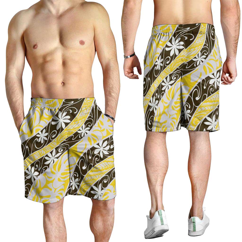 Rearea Tahiti Tiare Monstera Shorts for Men Polynesian Pattern Curve Style - Polynesian Pride