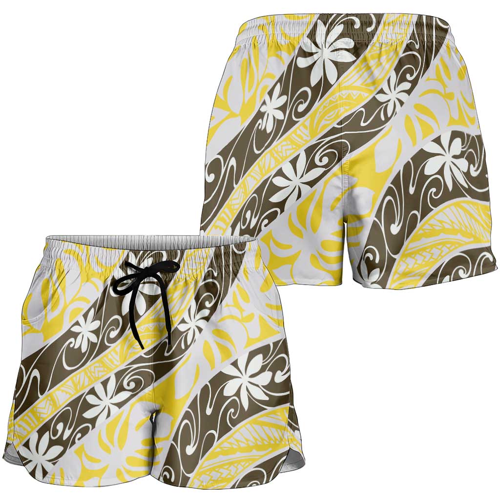 Rearea Tahiti Tiare Monstera Shorts for Women Polynesian Pattern Curve Style - Polynesian Pride
