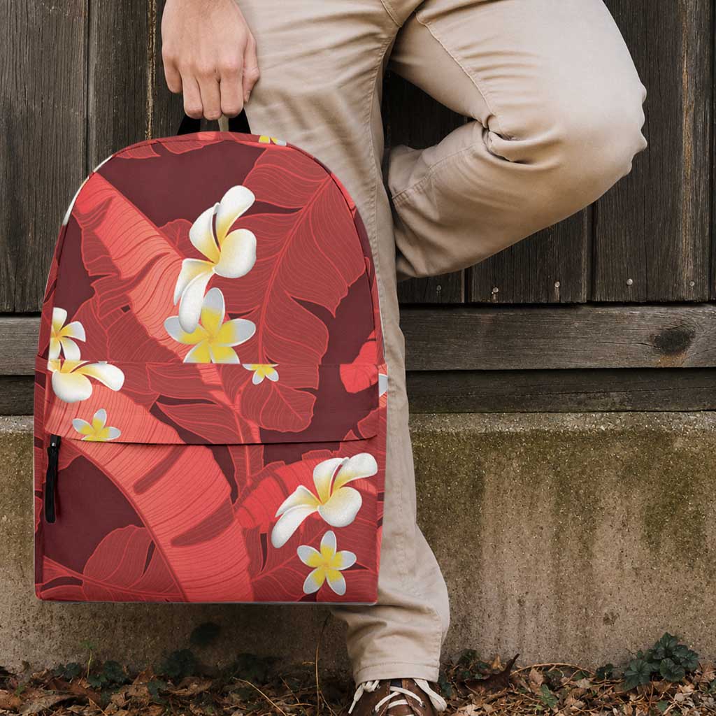 Red Banana Leaf Hawaii Backpack Lau Maia Plumeria Tropical Summer Vibes
