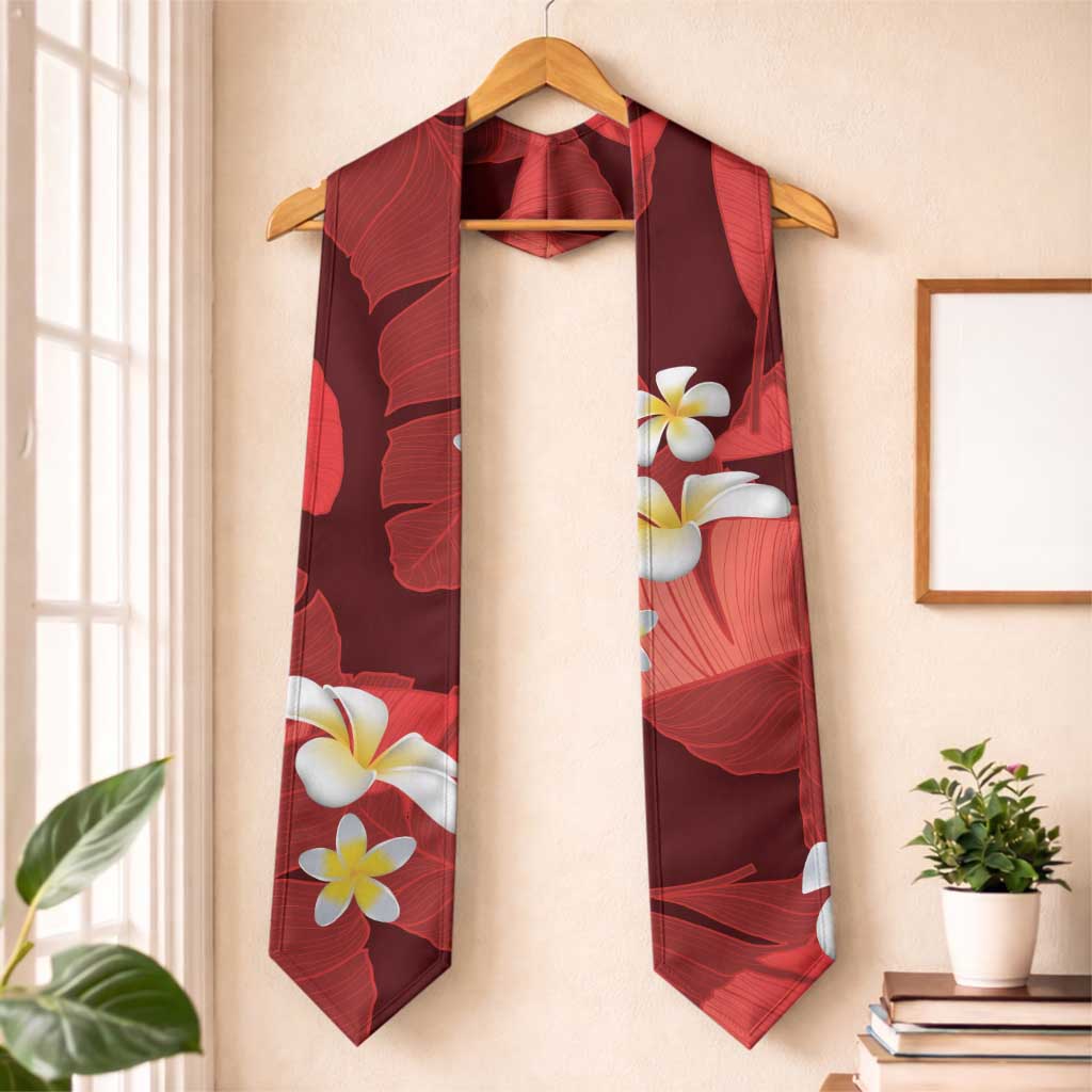 Red Banana Leaf Hawaii Graduation Stole Lau Maia Plumeria Tropical Summer Vibes