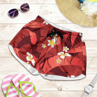 Red Banana Leaf Hawaii Shorts for Women Lau Maia Plumeria Tropical Summer Vibes