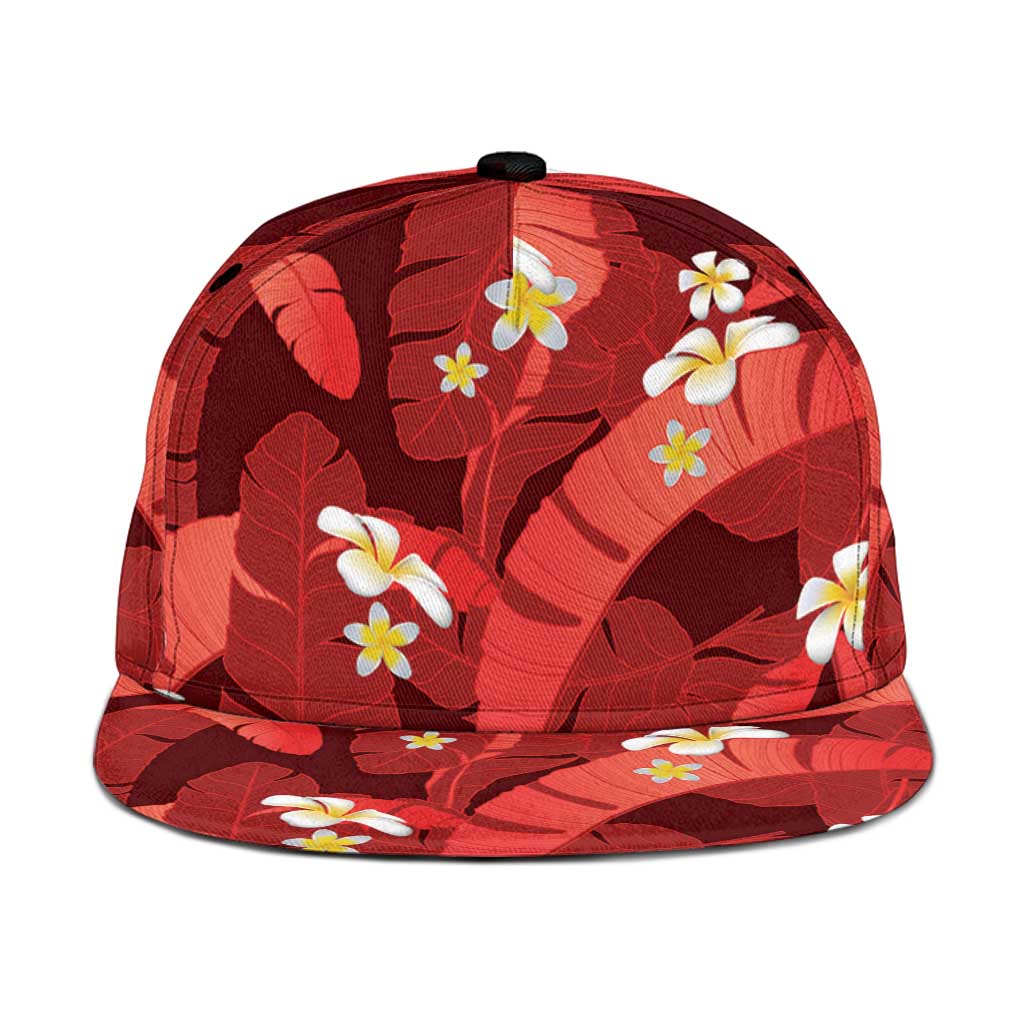 Red Banana Leaf Hawaii Snapback Cap Lau Maia Plumeria Tropical Summer Vibes LT14 One Size Red - Polynesian Pride