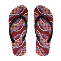 Red Hawaii Palaka Honohono Pikake Flip Flops Hawaiian Orchid Lei Polynesian Pattern - Polynesian Pride