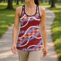 Red Hawaii Palaka Honohono Pikake Hollow Tank Top Hawaiian Orchid Lei Polynesian Pattern - Polynesian Pride