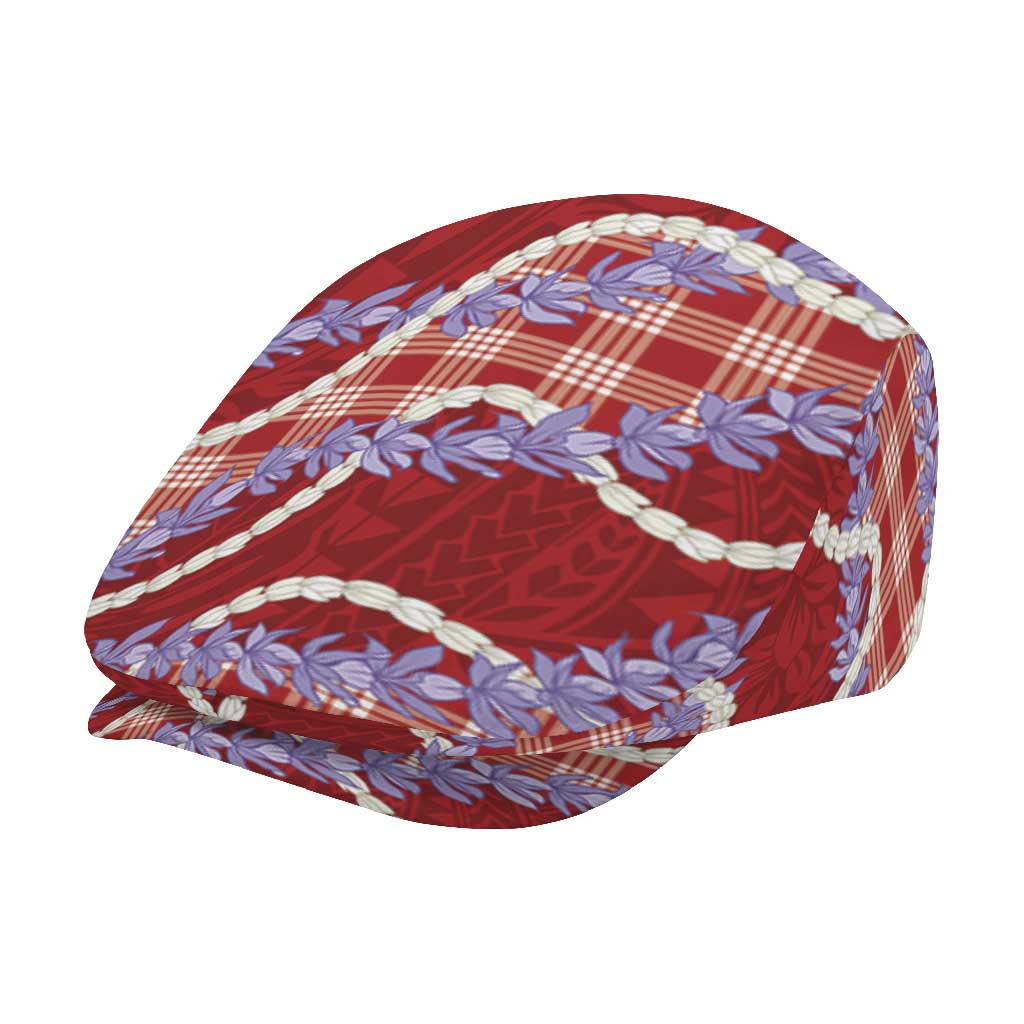 Red Hawaii Palaka Honohono Pikake Jeff Hat Hawaiian Orchid Lei Polynesian Pattern - Polynesian Pride