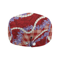 Red Hawaii Palaka Honohono Pikake Jeff Hat Hawaiian Orchid Lei Polynesian Pattern - Polynesian Pride