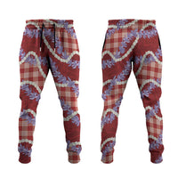 Red Hawaii Palaka Honohono Pikake Jogger Pants Hawaiian Orchid Lei Polynesian Pattern - Polynesian Pride
