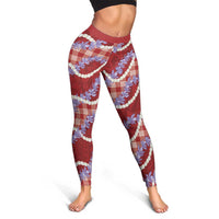 Red Hawaii Palaka Honohono Pikake Leggings Hawaiian Orchid Lei Polynesian Pattern - Polynesian Pride