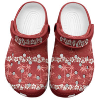 Red Hawaii Palm Tree Hibiscus Clogs Shoes Fantasy Summer Vibe