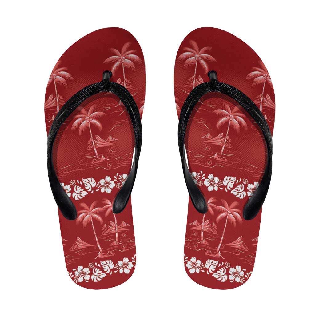 Red Hawaii Palm Tree Hibiscus Flip Flops Fantasy Summer Vibe