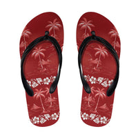 Red Hawaii Palm Tree Hibiscus Flip Flops Fantasy Summer Vibe