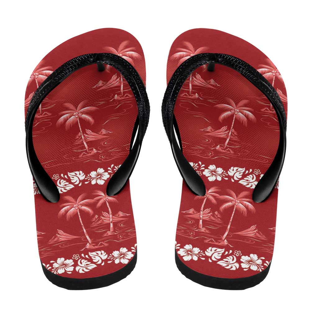 Red Hawaii Palm Tree Hibiscus Flip Flops Fantasy Summer Vibe