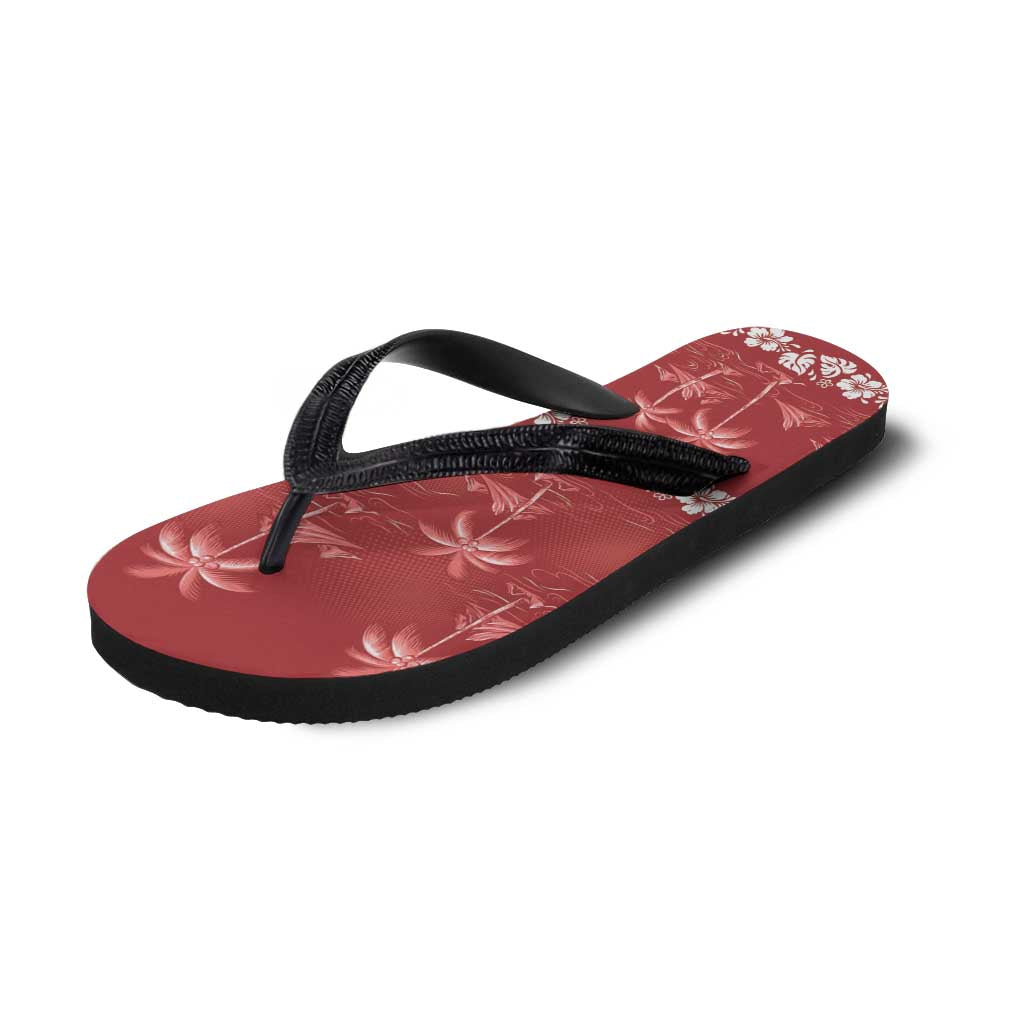 Red Hawaii Palm Tree Hibiscus Flip Flops Fantasy Summer Vibe