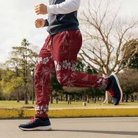 Red Hawaii Palm Tree Hibiscus Jogger Pants Fantasy Summer Vibe