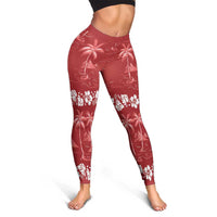 Red Hawaii Palm Tree Hibiscus Leggings Fantasy Summer Vibe