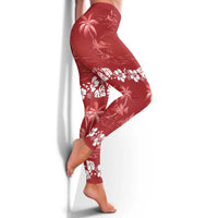 Red Hawaii Palm Tree Hibiscus Leggings Fantasy Summer Vibe