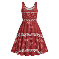 Red Hawaii Palm Tree Hibiscus Midi Dress Fantasy Summer Vibe