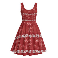 Red Hawaii Palm Tree Hibiscus Midi Dress Fantasy Summer Vibe