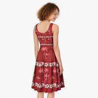 Red Hawaii Palm Tree Hibiscus Midi Dress Fantasy Summer Vibe