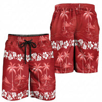 Red Hawaii Palm Tree Hibiscus Shorts for Men Fantasy Summer Vibe