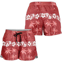 Red Hawaii Palm Tree Hibiscus Shorts for Women Fantasy Summer Vibe
