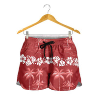 Red Hawaii Palm Tree Hibiscus Shorts for Women Fantasy Summer Vibe