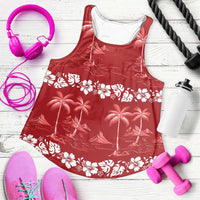 Red Hawaii Palm Tree Hibiscus Women Racerback Tank Fantasy Summer Vibe