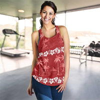 Red Hawaii Palm Tree Hibiscus Women Racerback Tank Fantasy Summer Vibe