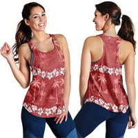 Red Hawaii Palm Tree Hibiscus Women Racerback Tank Fantasy Summer Vibe