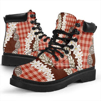 Red Hawaii Tiare and Shell Lei All Season Boots Hawaiian Palaka Luxury Vibes - Polynesian Pride