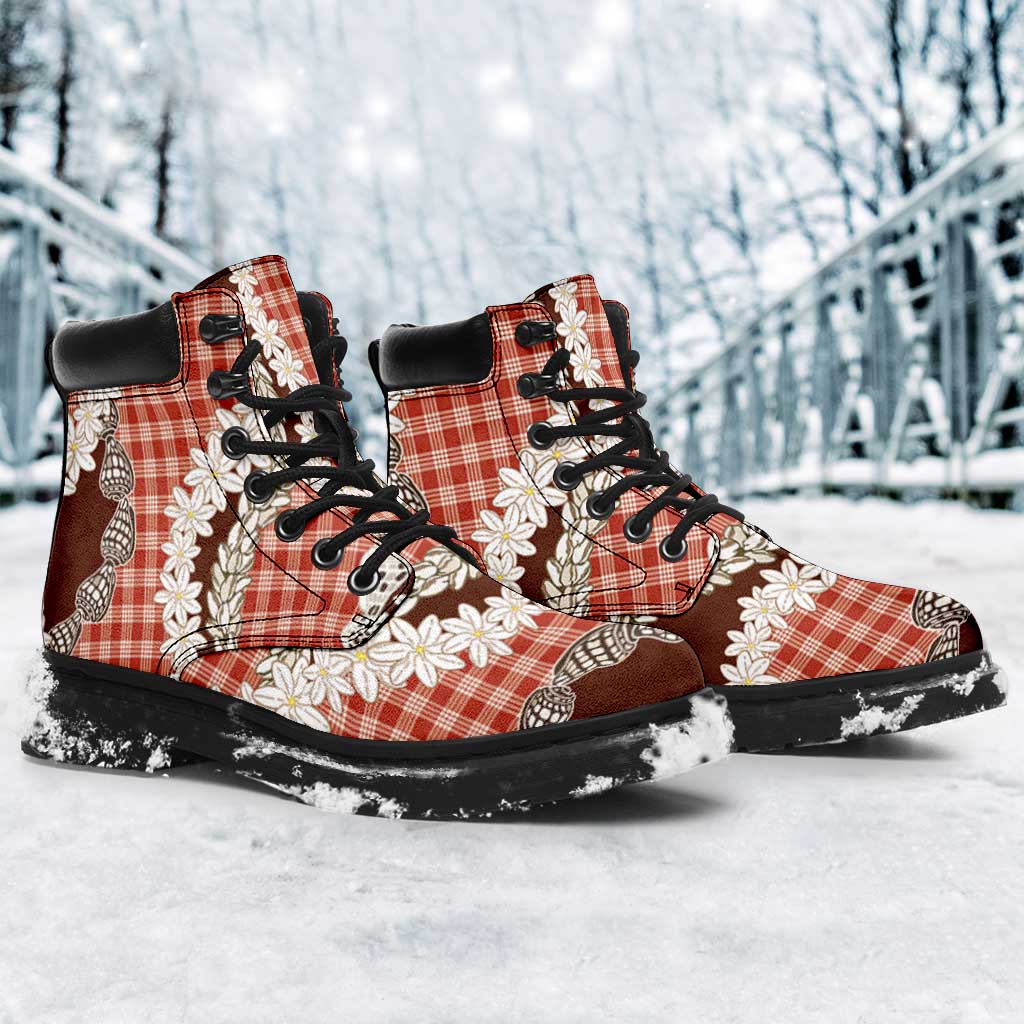 Red Hawaii Tiare and Shell Lei All Season Boots Hawaiian Palaka Luxury Vibes - Polynesian Pride
