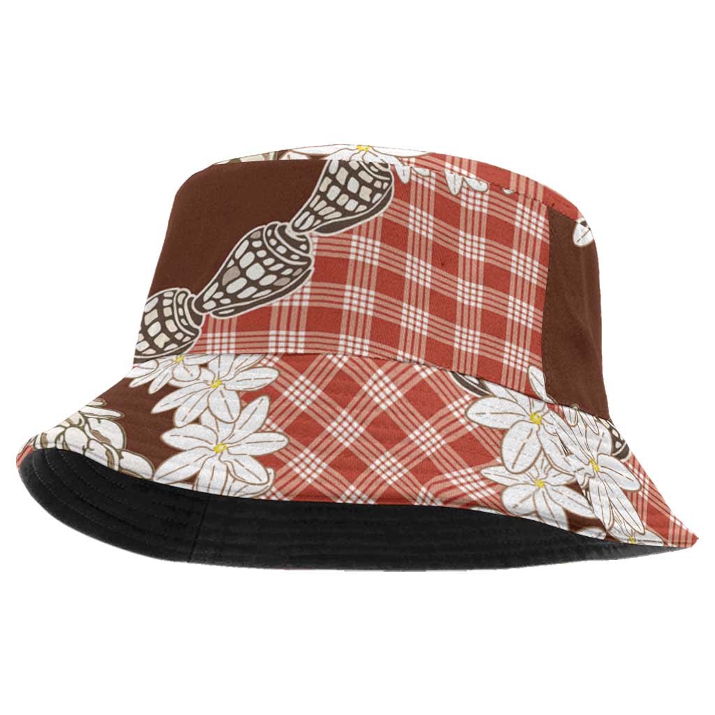 Red Hawaii Tiare and Shell Lei Bucket Hat Hawaiian Palaka Luxury Vibes - Polynesian Pride