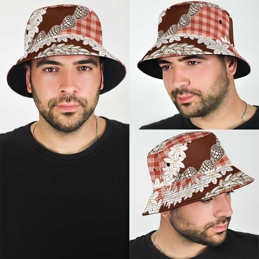 Red Hawaii Tiare and Shell Lei Bucket Hat Hawaiian Palaka Luxury Vibes - Polynesian Pride