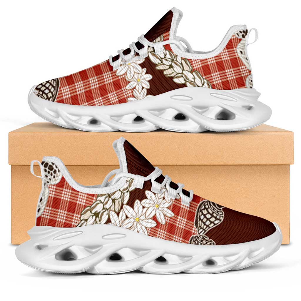 Red Hawaii Tiare and Shell Lei Clunky Sneakers Hawaiian Palaka Luxury Vibes - Polynesian Pride