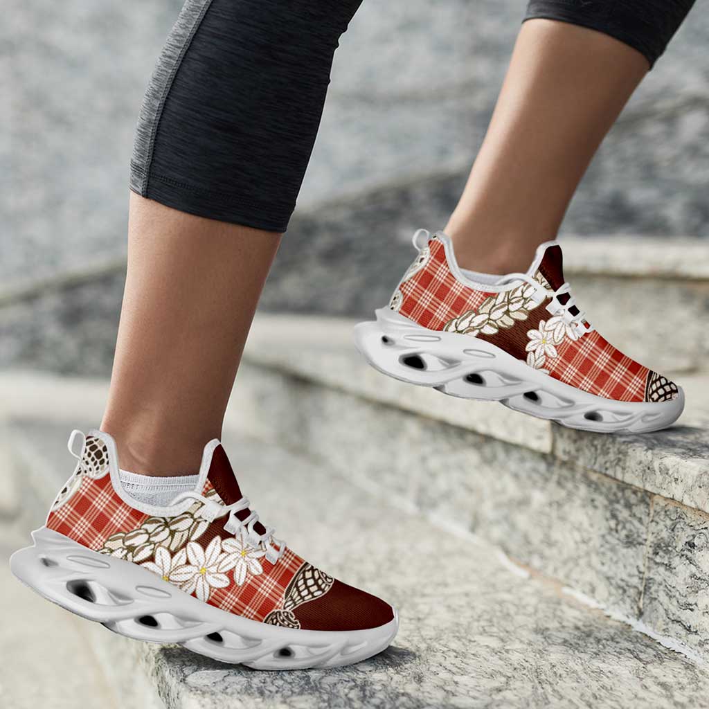 Red Hawaii Tiare and Shell Lei Clunky Sneakers Hawaiian Palaka Luxury Vibes - Polynesian Pride