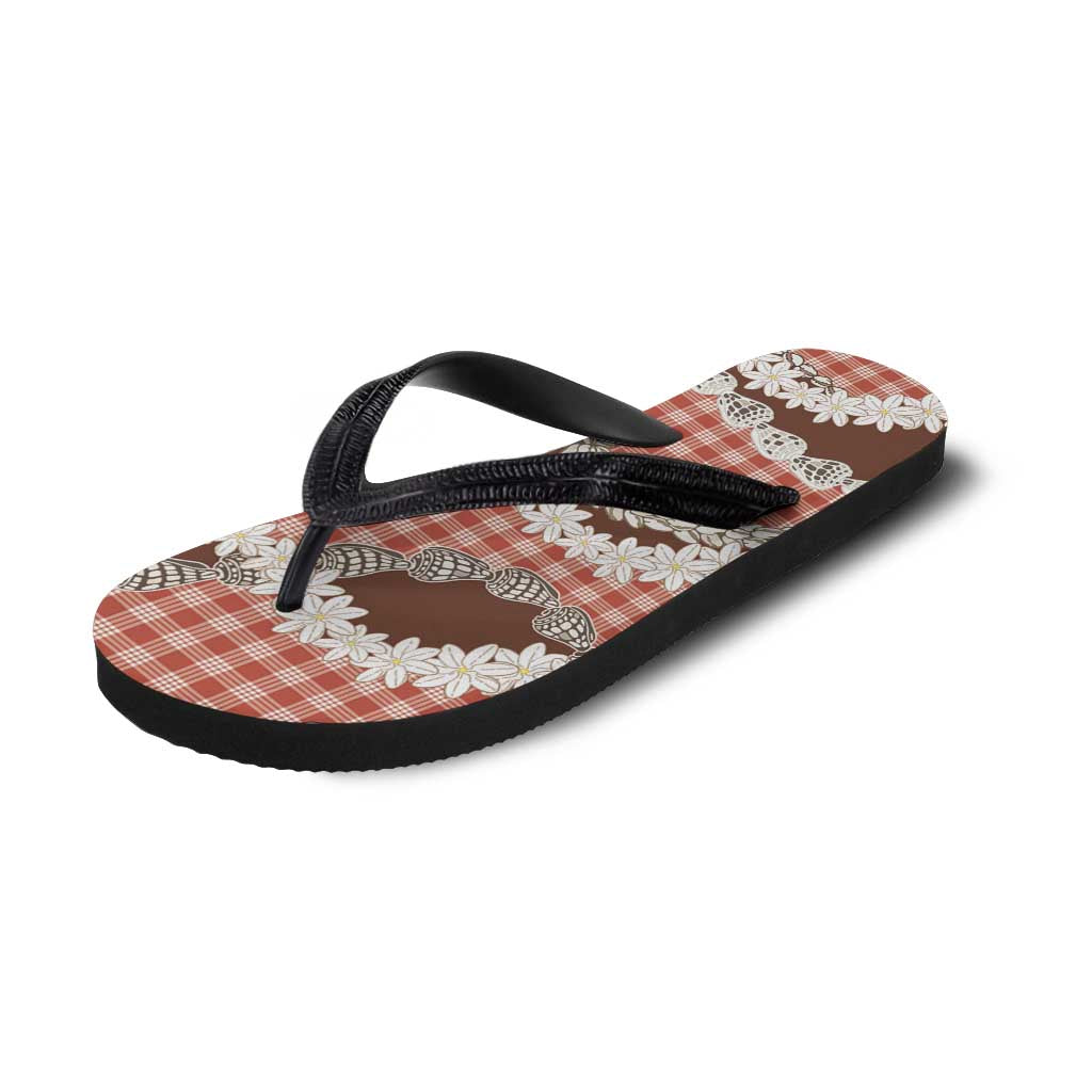 Red Hawaii Tiare and Shell Lei Flip Flops Hawaiian Palaka Luxury Vibes - Polynesian Pride