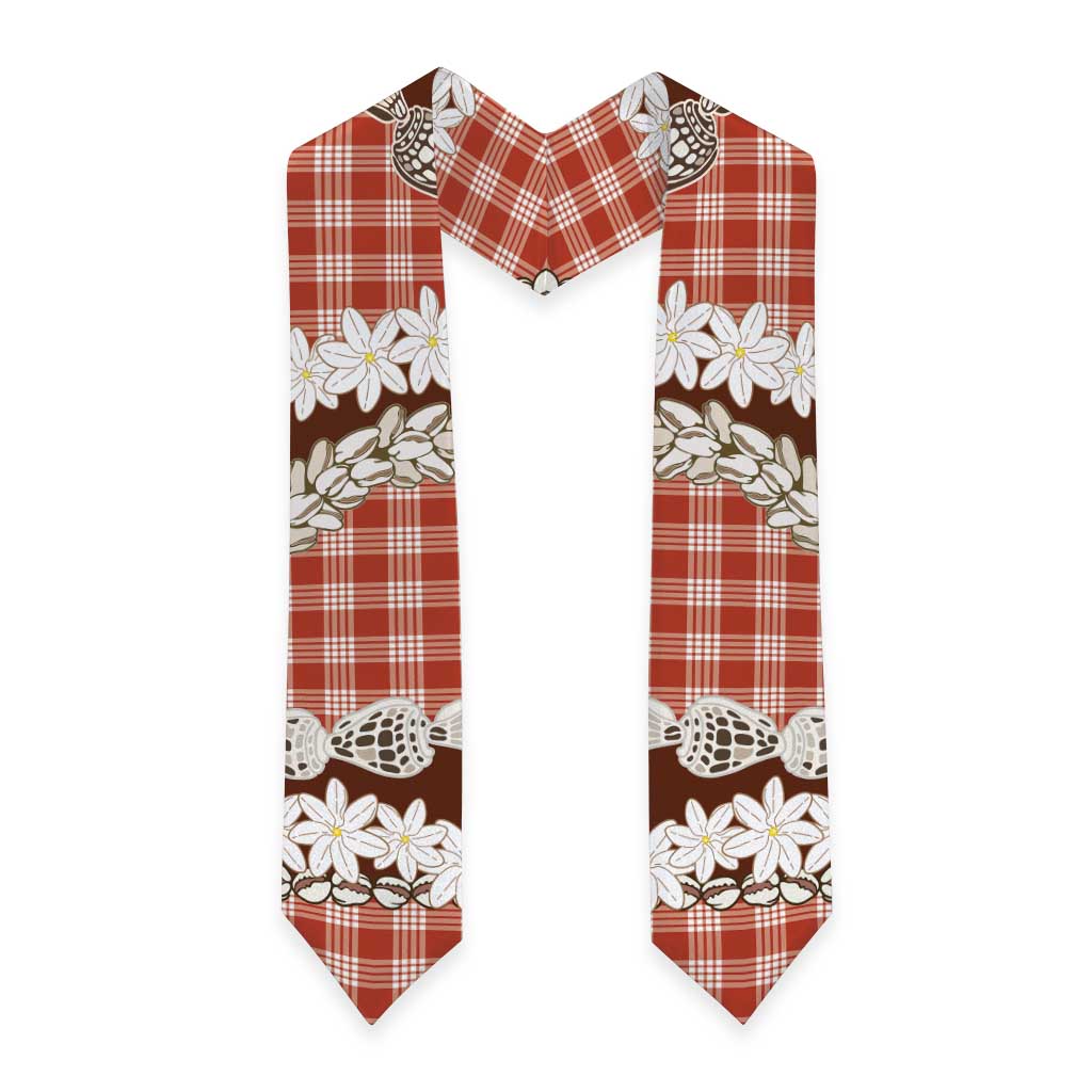 Red Hawaii Tiare and Shell Lei Graduation Stole Hawaiian Palaka Luxury Vibes - Polynesian Pride