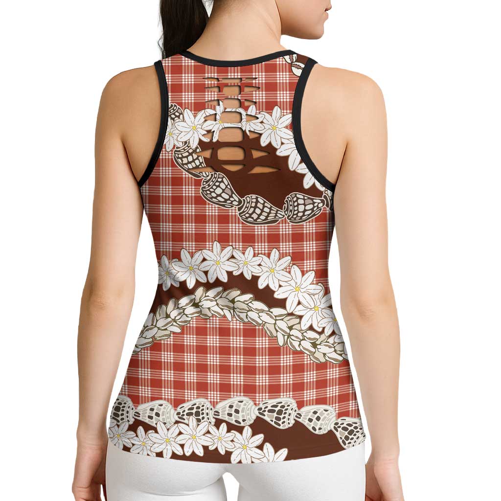 Red Hawaii Tiare and Shell Lei Hollow Tank Top Hawaiian Palaka Luxury Vibes - Polynesian Pride