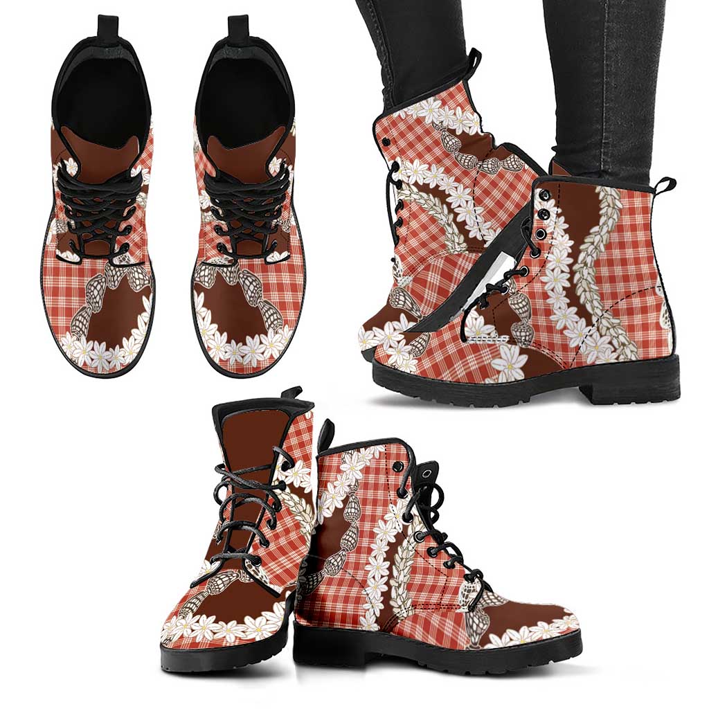 Red Hawaii Tiare and Shell Lei Leather Boots Hawaiian Palaka Luxury Vibes - Polynesian Pride