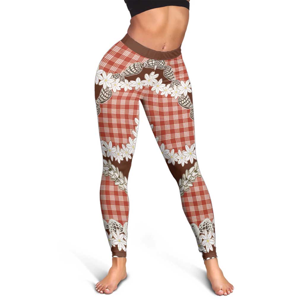 Red Hawaii Tiare and Shell Lei Leggings Hawaiian Palaka Luxury Vibes - Polynesian Pride