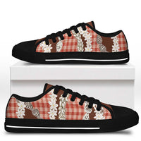 Red Hawaii Tiare and Shell Lei Low Top Shoes Hawaiian Palaka Luxury Vibes - Polynesian Pride