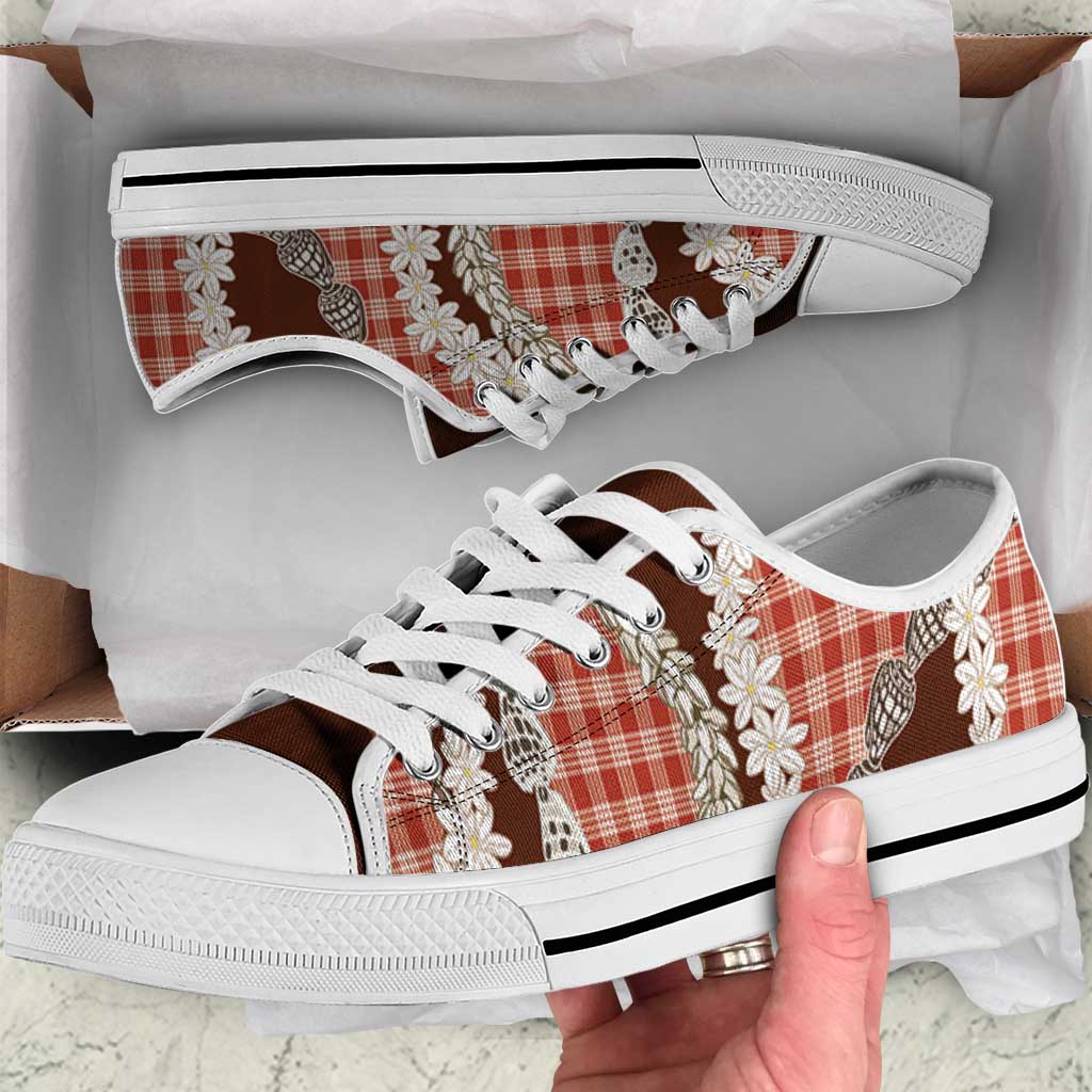 Red Hawaii Tiare and Shell Lei Low Top Shoes Hawaiian Palaka Luxury Vibes - Polynesian Pride