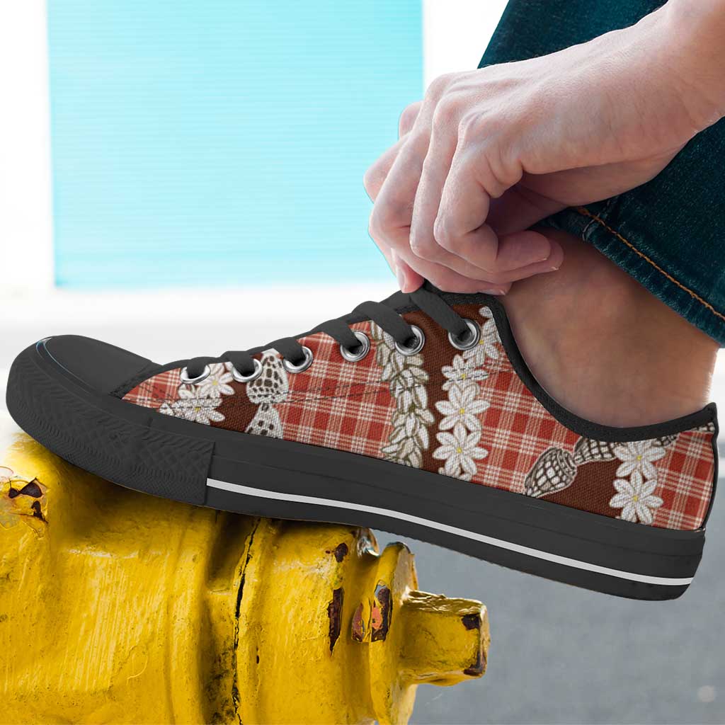 Red Hawaii Tiare and Shell Lei Low Top Shoes Hawaiian Palaka Luxury Vibes - Polynesian Pride
