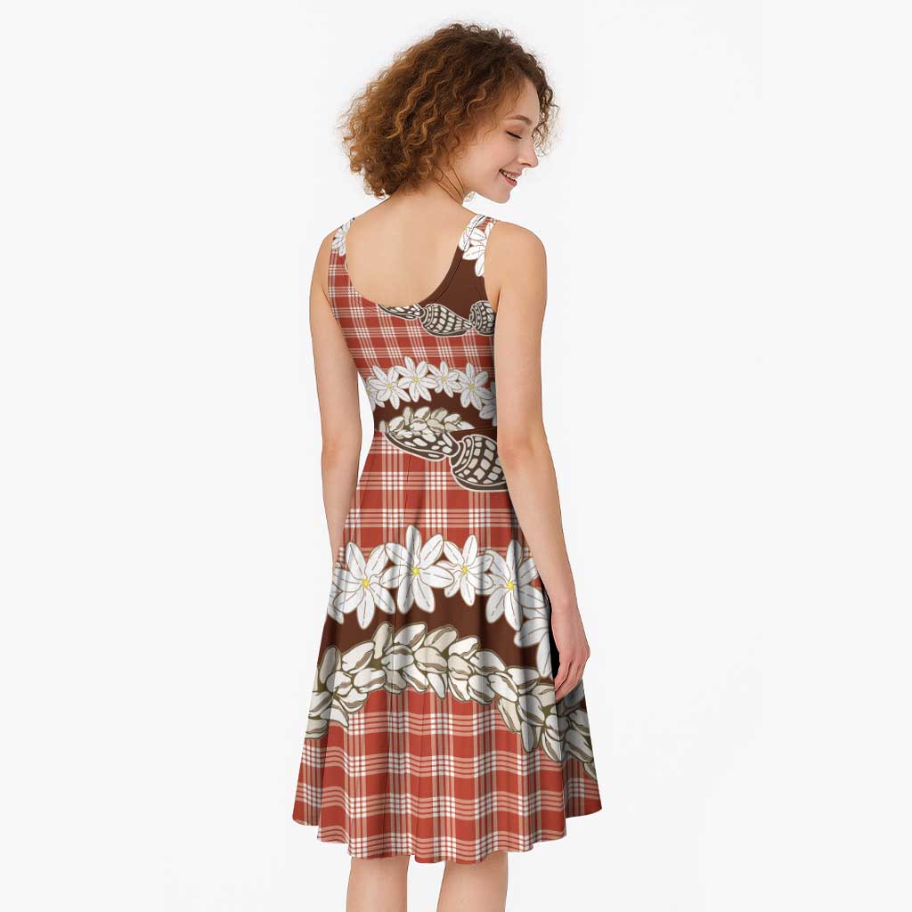 Red Hawaii Tiare and Shell Lei Midi Dress Hawaiian Palaka Luxury Vibes - Polynesian Pride