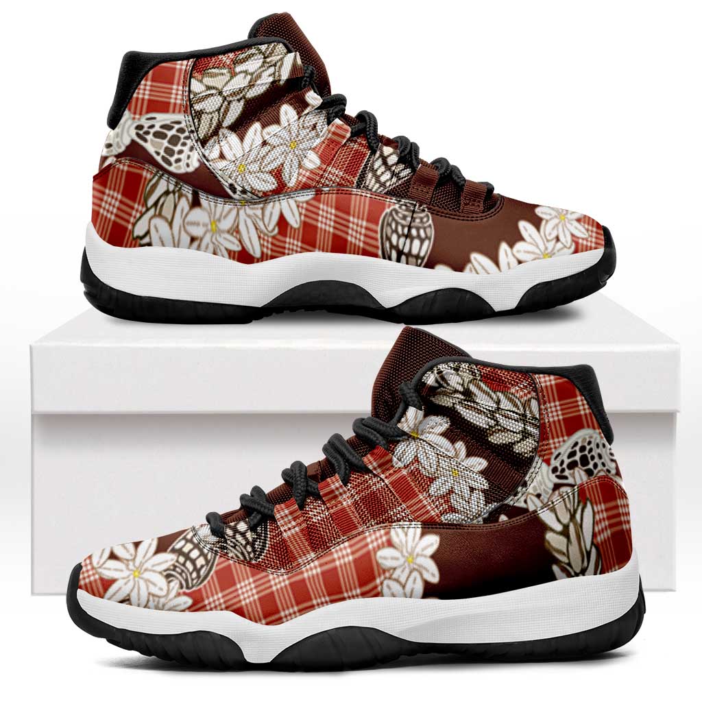 Red Hawaii Tiare and Shell Lei Sneakers J11 Hawaiian Palaka Luxury Vibes - Polynesian Pride